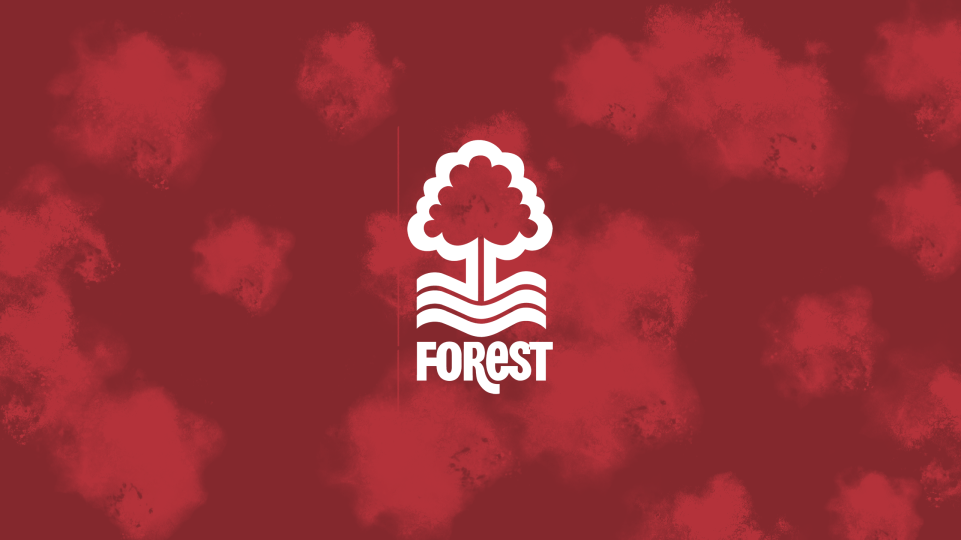 Nottingham Forest F.C. white tree-and-river logo centered on a textured red background, labeled as a 2K Quad HD PC desktop wallpaper and background.