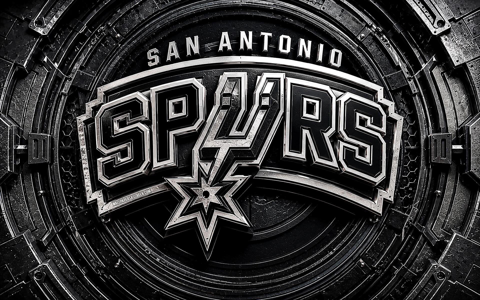 4K Ultra HD NBA San Antonio Spurs PC desktop wallpaper: metallic black-and-white Spurs logo centered on a rugged circular textured background.