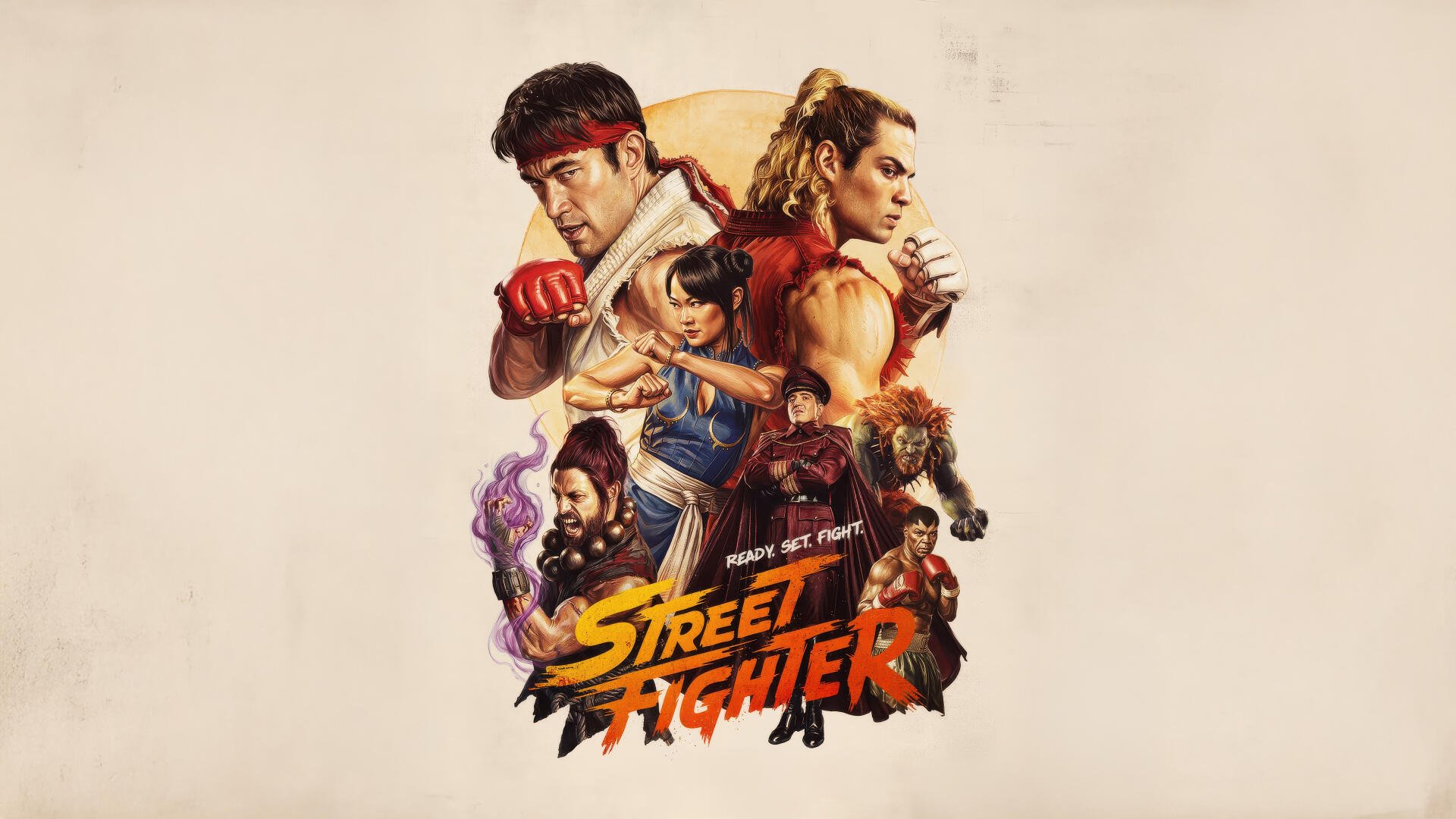 Street Fighter (2026) 4K Ultra HD PC desktop wallpaper/background showing Ryu, Chun‑Li and other fighters in dynamic poses with the bold Street Fighter logo.