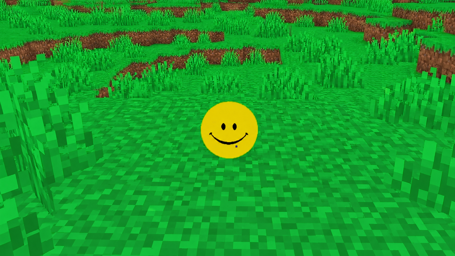 4K Ultra HD PC desktop wallpaper: blocky green grass field with a centered yellow Verity smiley face meme.