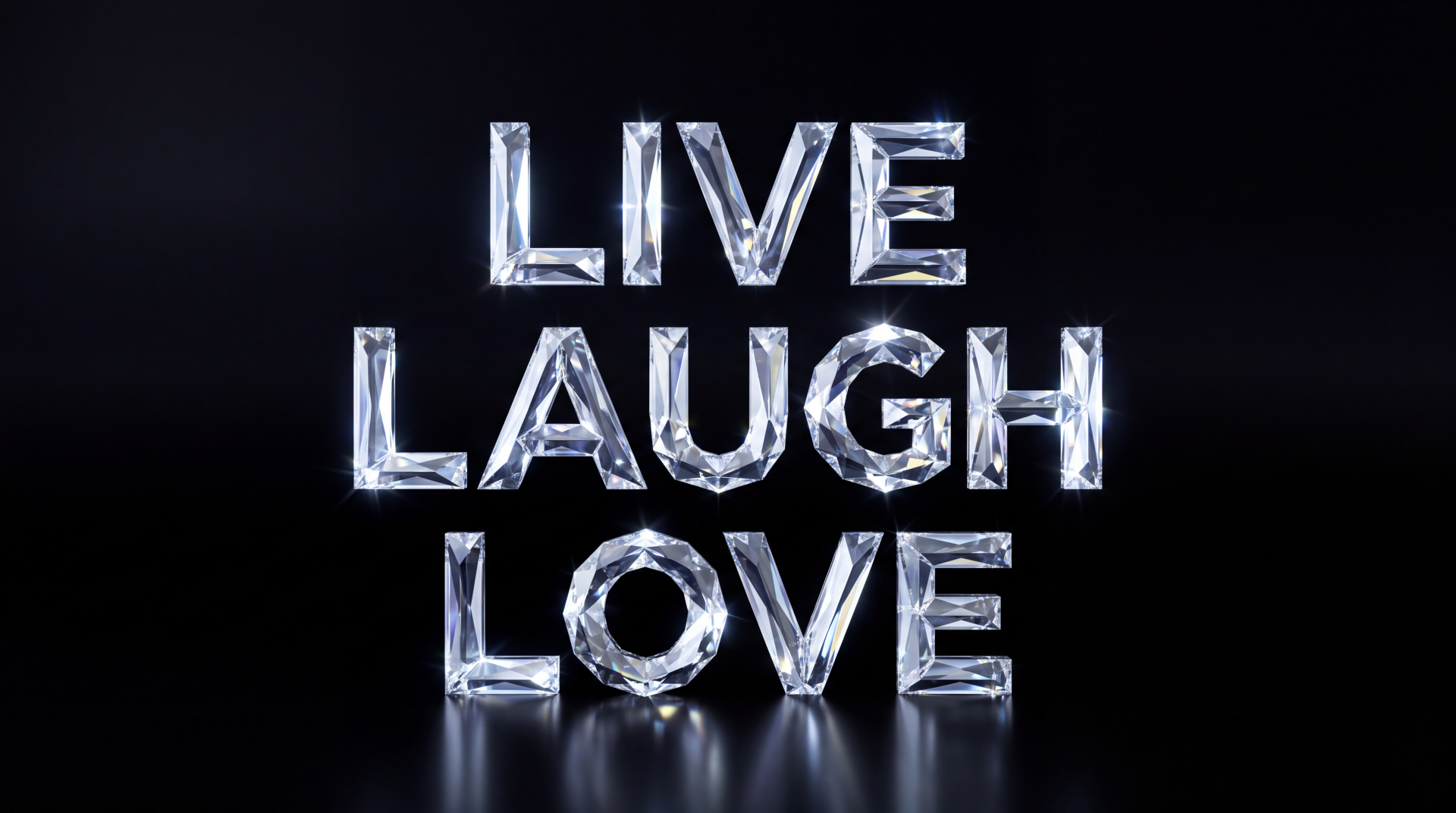 LIVE LAUGH LOVE in crystal-style typography on a glossy black backdrop — 5K Ultra HD PC desktop wallpaper and inspirational quote.