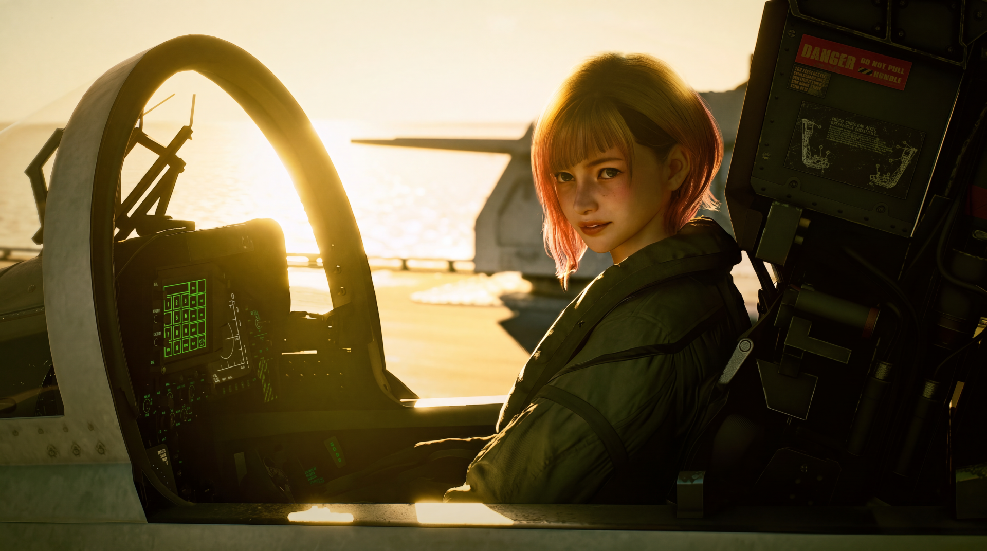 Ace Combat 8: Wings of Theve woman pilot in a sunlit cockpit, 5K Ultra HD PC desktop wallpaper