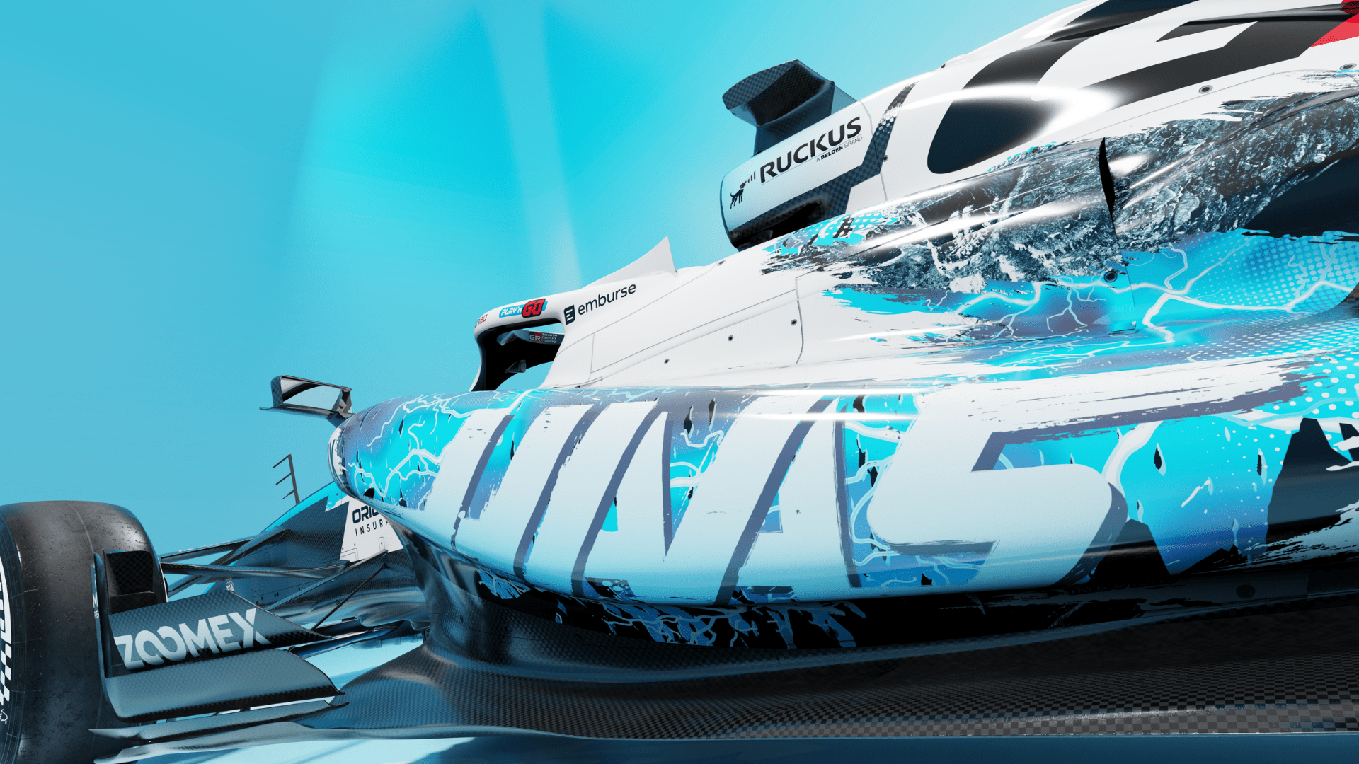 Haas VF-26 F1 Team speedboat racing at high speed, featured in an HD PC desktop wallpaper and background.