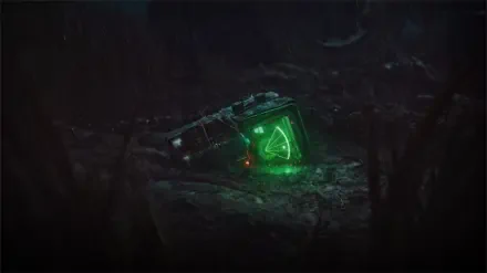 Alien: Isolation 2 video game 8K Ultra HD PC desktop wallpaper and background — dark derelict ruin strewn with wreckage and a glowing green triangular console.