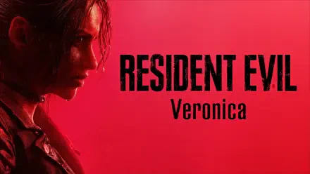 Close-up of a character against a red backdrop with the RESIDENT EVIL Veronica title — 4K Ultra HD video game PC desktop wallpaper and background.