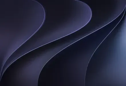 macOS 4K Ultra HD PC desktop wallpaper background: layered dark blue‑purple curved ribbons with soft gradients and subtle glossy highlights.