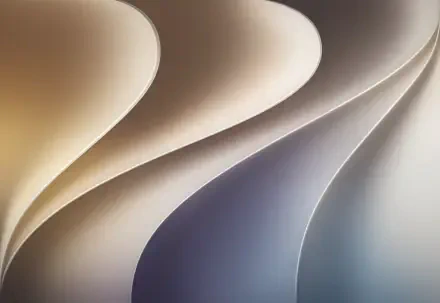 Abstract layered curved paper waves in soft beige, cream and blue gradients — macOS 4K Ultra HD PC desktop wallpaper and background.