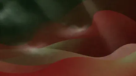 Abstract flowing red and green silk-like waves with soft light reflections, 4K Ultra HD PC desktop wallpaper and background.