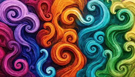 Abstract vibrant swirls of colorful smoke in rainbow hues — 5K Ultra HD PC desktop wallpaper and background.