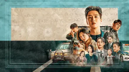 Flex X Cop 4K Ultra HD PC desktop wallpaper: cinematic collage of police characters, vintage cruiser, teal-beige frame and moody sky.