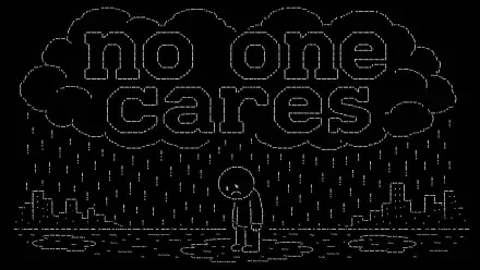 4K Ultra HD PC desktop wallpaper: lone figure stands in rain under a no one cares cloud above a silhouetted city, evoking deep, quiet sadness.
