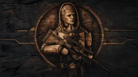 4K Ultra HD PC desktop wallpaper and background of a Star Wars: Zero Company video game soldier warrior in armor holding a rifle before a circular emblem.