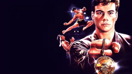 Bloodsport (DC Comics) 4K Ultra HD PC desktop wallpaper: Bloodsport thrusts a medallion toward the viewer, with multiple action poses behind him against a dark, shadowed background.