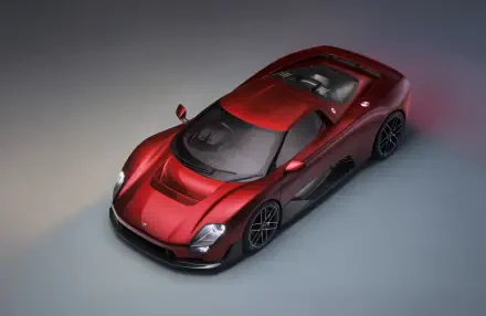 Top-down view of a red McLaren McL 6GT sports car in 8K Ultra HD, rendered as a PC desktop wallpaper and background.