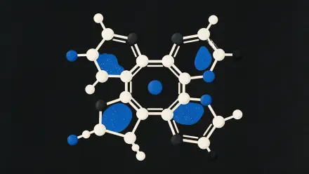 4K Ultra HD PC desktop wallpaper showing a stylized molecular pattern: white and black ball-and-stick chemical structure with blue highlights on a black background.