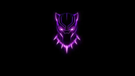 Neon purple Black Panther (Marvel Comics) mask glowing against a black background, stylized 4K Ultra HD superhero PC desktop wallpaper.