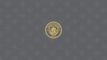 Manchester City F.C. gold crest centered on a textured gray 2K Quad HD PC desktop wallpaper background.