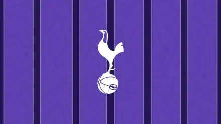 Tottenham Hotspur F.C. white cockerel-on-ball logo centered on a purple striped background, 2K Quad HD PC desktop wallpaper and background.
