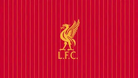Liverpool F.C. golden Liverbird logo centered on red pinstripe background, 2K Quad HD PC desktop wallpaper.