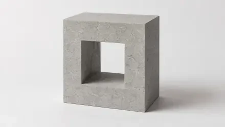 Clean concrete hollow cube sculpture on white background, minimal geometric form — 4K Ultra HD PC desktop wallpaper and background.