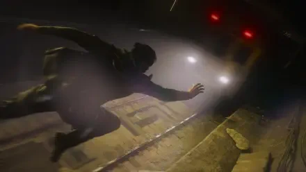 Control Resonant — Dylan Faden falling through a foggy, dimly lit corridor toward oncoming headlights; 4K Ultra HD PC desktop wallpaper/background