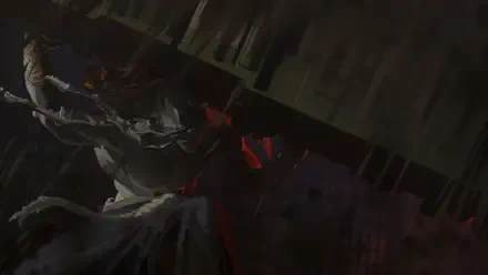Dark, towering Mahoraga from Jujutsu Kaisen — a monstrous horned shadow with glowing red accents; dramatic 4K Ultra HD desktop wallpaper/background.
