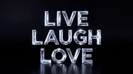 LIVE LAUGH LOVE in crystal-style typography on a glossy black backdrop — 5K Ultra HD PC desktop wallpaper and inspirational quote.
