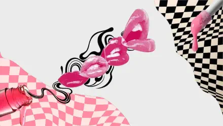 Pink fashion girl boss HD PC desktop wallpaper with glossy lips, bold checkerboard and gingham patterns, and a playful pink aesthetic.