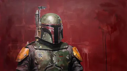 Boba Fett in Mandalorian armor against a dramatic red backdrop, Star Wars 4K Ultra HD PC desktop wallpaper