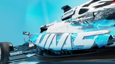 Haas VF-26 F1 Team speedboat racing at high speed, featured in an HD PC desktop wallpaper and background.