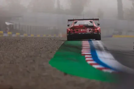 BMW M4 GT3 race car speeding over a wet race track during the FIA World Endurance Championship, HD desktop wallpaper