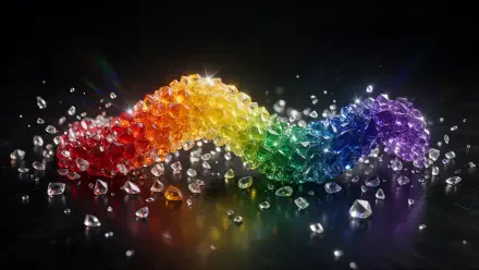 Rainbow spectrum of sparkling crystals and gemstones on a dark background, 4K Ultra HD PC desktop wallpaper.