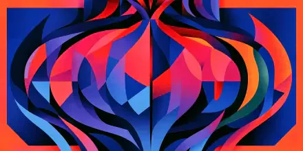 Colorful abstract onion-inspired geometric pattern in vivid red, blue, and purple, featured as a 4K Ultra HD desktop wallpaper.