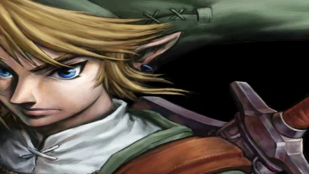 HD desktop wallpaper featuring Link from The Legend of Zelda: Twilight Princess, showcasing his determined expression and iconic attire against a dark background.