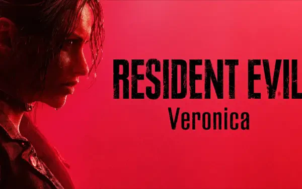 Close-up of a character against a red backdrop with the RESIDENT EVIL Veronica title — 4K Ultra HD video game PC desktop wallpaper and background.