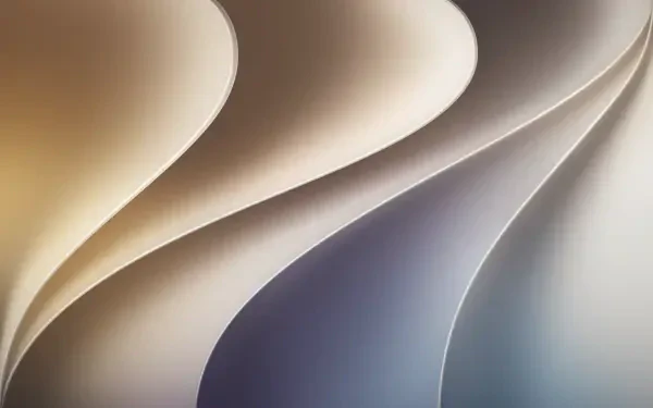 Abstract layered curved paper waves in soft beige, cream and blue gradients — macOS 4K Ultra HD PC desktop wallpaper and background.
