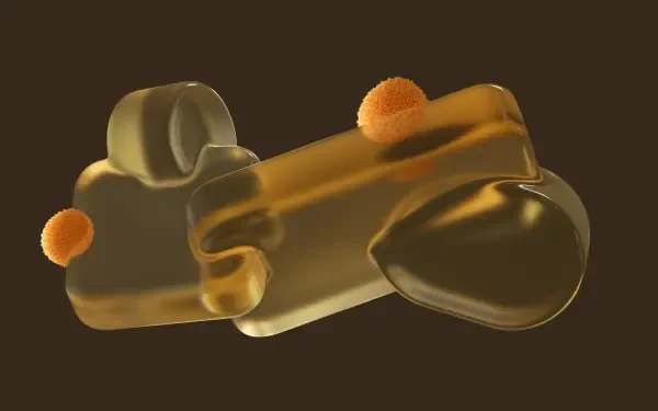 Microsoft Opaline 4K Ultra HD PC desktop wallpaper showing abstract translucent amber opaline forms with two small orange spheres on a dark brown background.