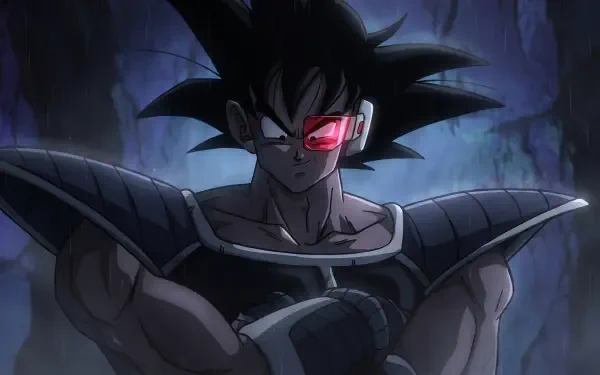 HD anime desktop wallpaper of Turles (Dragon Ball Z): stern, scouter-clad warrior in Saiyan armor, arms crossed, lit by an eerie blue cavern glow.