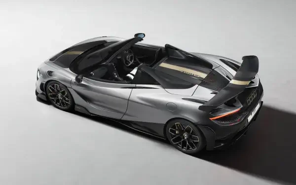 8K Ultra HD PC desktop wallpaper background of a silver McLaren 788HS sports car, rear three-quarter view highlighting aerodynamic lines and prominent rear wing.