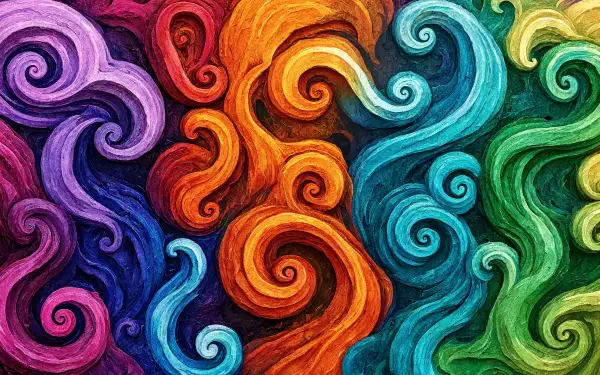 Abstract vibrant swirls of colorful smoke in rainbow hues — 5K Ultra HD PC desktop wallpaper and background.