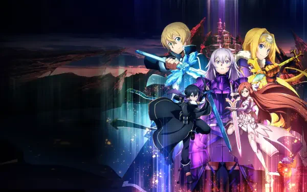 4K Ultra HD PC desktop wallpaper of Sword Art Online: Alicization - War of Underworld featuring Kirito, Alice, Asuna and allies against a glowing, fractured underworld backdrop.