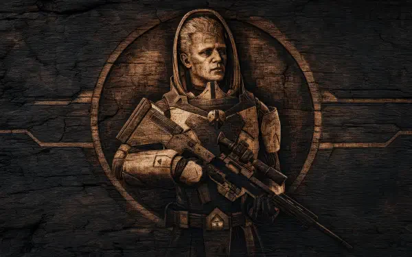 4K Ultra HD PC desktop wallpaper and background of a Star Wars: Zero Company video game soldier warrior in armor holding a rifle before a circular emblem.