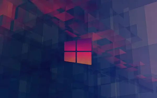 Microsoft Windows 11 4K Ultra HD PC desktop wallpaper: glowing Windows logo centered in an abstract field of blue and magenta translucent cubes.