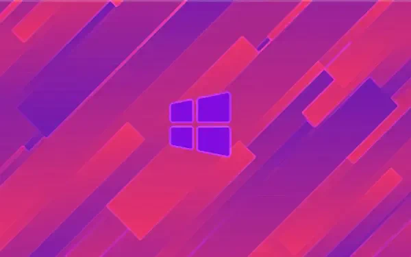Windows 11 Microsoft 4K Ultra HD PC desktop wallpaper: abstract purple and magenta diagonal geometric background with a centered Windows logo.