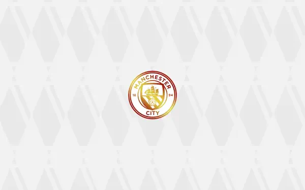 Minimal 2K Quad HD PC desktop wallpaper with a centered Manchester City F.C. circular logo on a subtle light-gray geometric patterned background.
