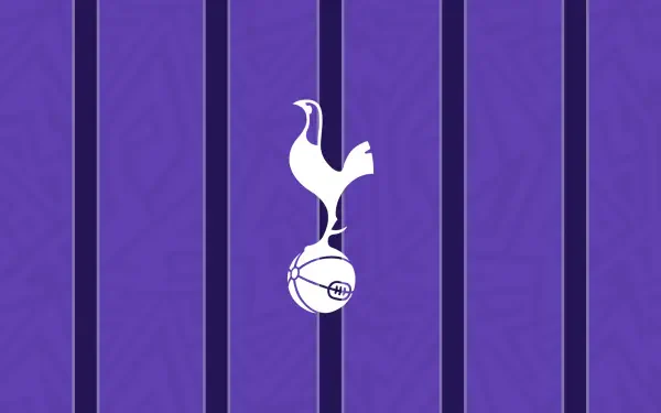 Tottenham Hotspur F.C. white cockerel-on-ball logo centered on a purple striped background, 2K Quad HD PC desktop wallpaper and background.