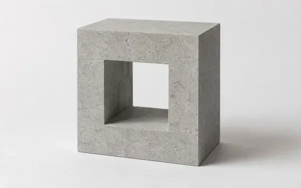Clean concrete hollow cube sculpture on white background, minimal geometric form — 4K Ultra HD PC desktop wallpaper and background.