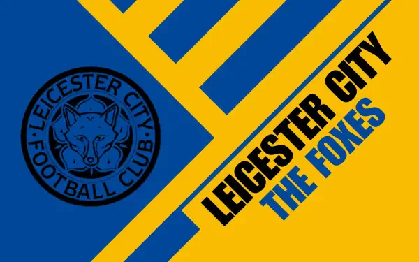 2K Quad HD PC desktop wallpaper and background featuring Leicester City F.C. logo and LEICESTER CITY THE FOXES text on a blue and gold diagonal design.