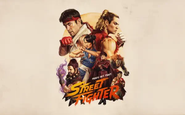 Street Fighter (2026) 4K Ultra HD PC desktop wallpaper/background showing Ryu, Chun‑Li and other fighters in dynamic poses with the bold Street Fighter logo.