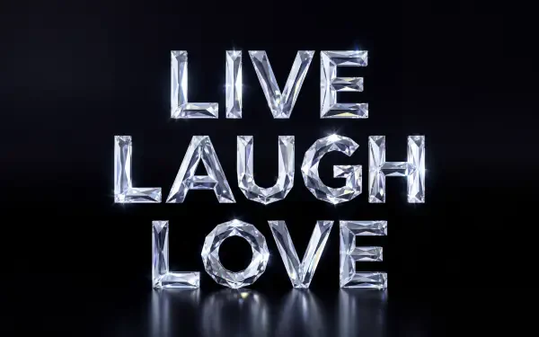 LIVE LAUGH LOVE in crystal-style typography on a glossy black backdrop — 5K Ultra HD PC desktop wallpaper and inspirational quote.